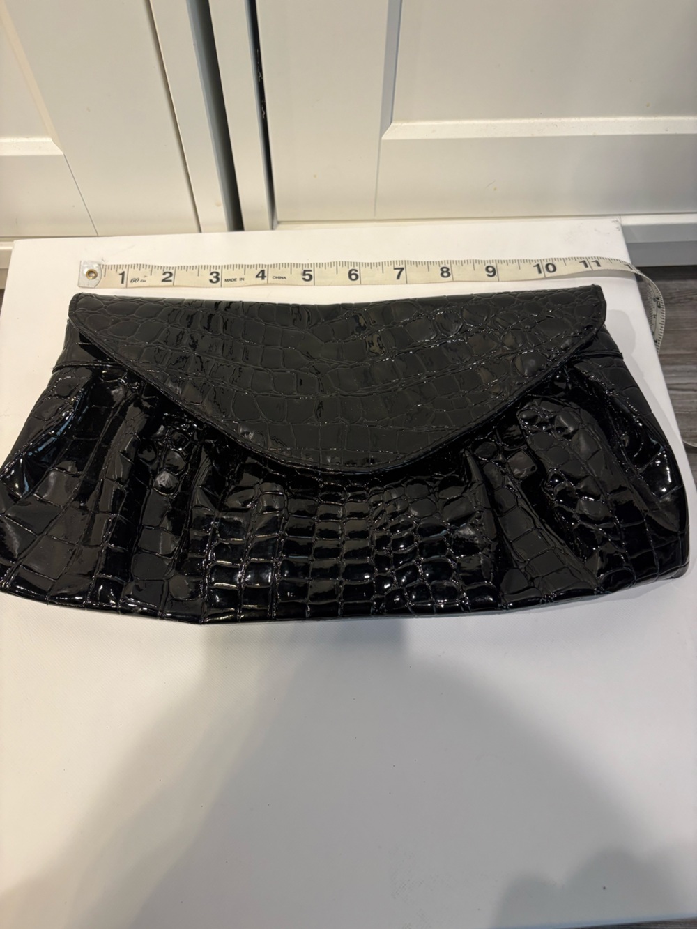 Black Croc-Embossed Patent Clutch